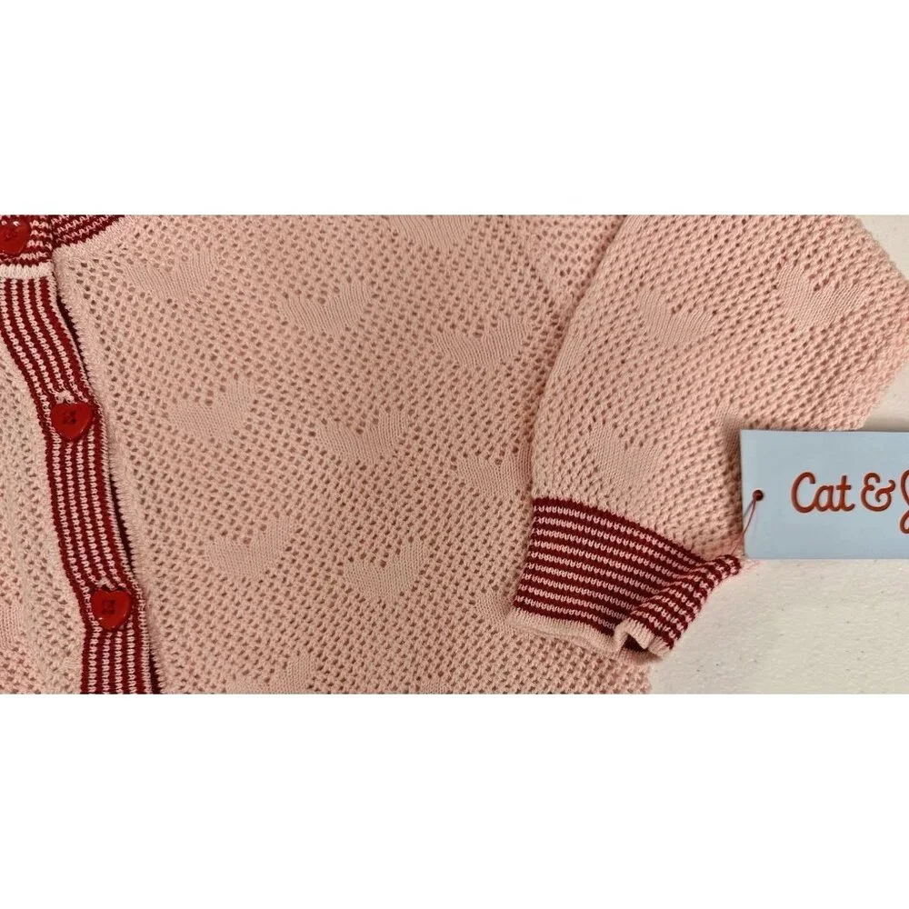 Cat & Jack Pointelle Heart Cardigan TODDLER GIRLS SIZE 2T Pink NEW